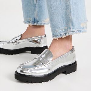 Reformation Agathea Chunky Loafers Silver Mirror Metallic Size 8.5